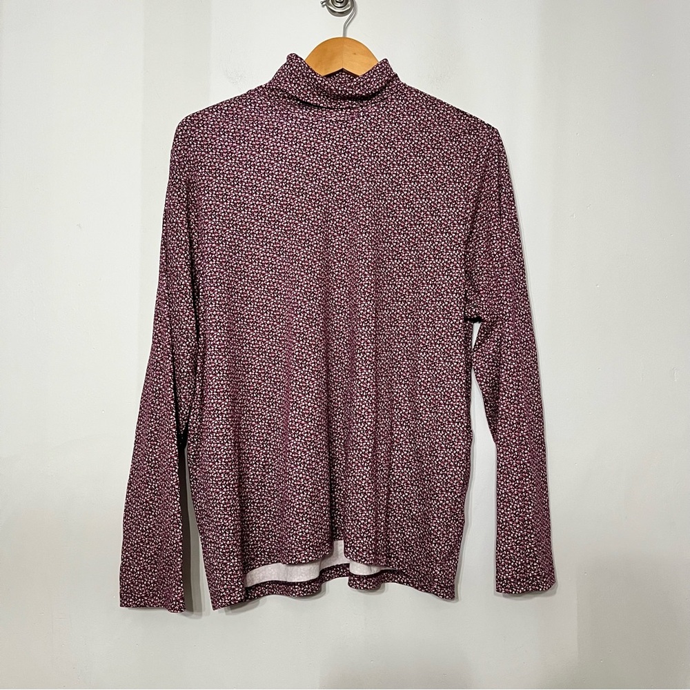 L.L. Bean Turtleneck Women 1X Plus Supima Cotton Micro Floral Cottagecore 512341